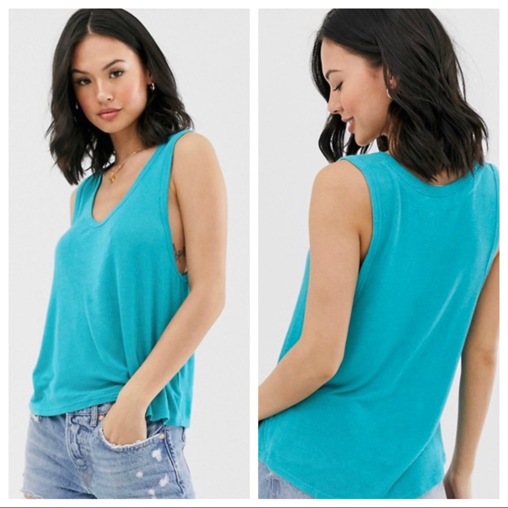 Free People Take The Plunge Turquoise Tank Top M